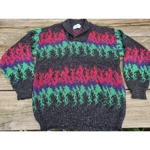 Vintage 80s Fearless London Wool Sweater M Made England Abstract Geometric Knit